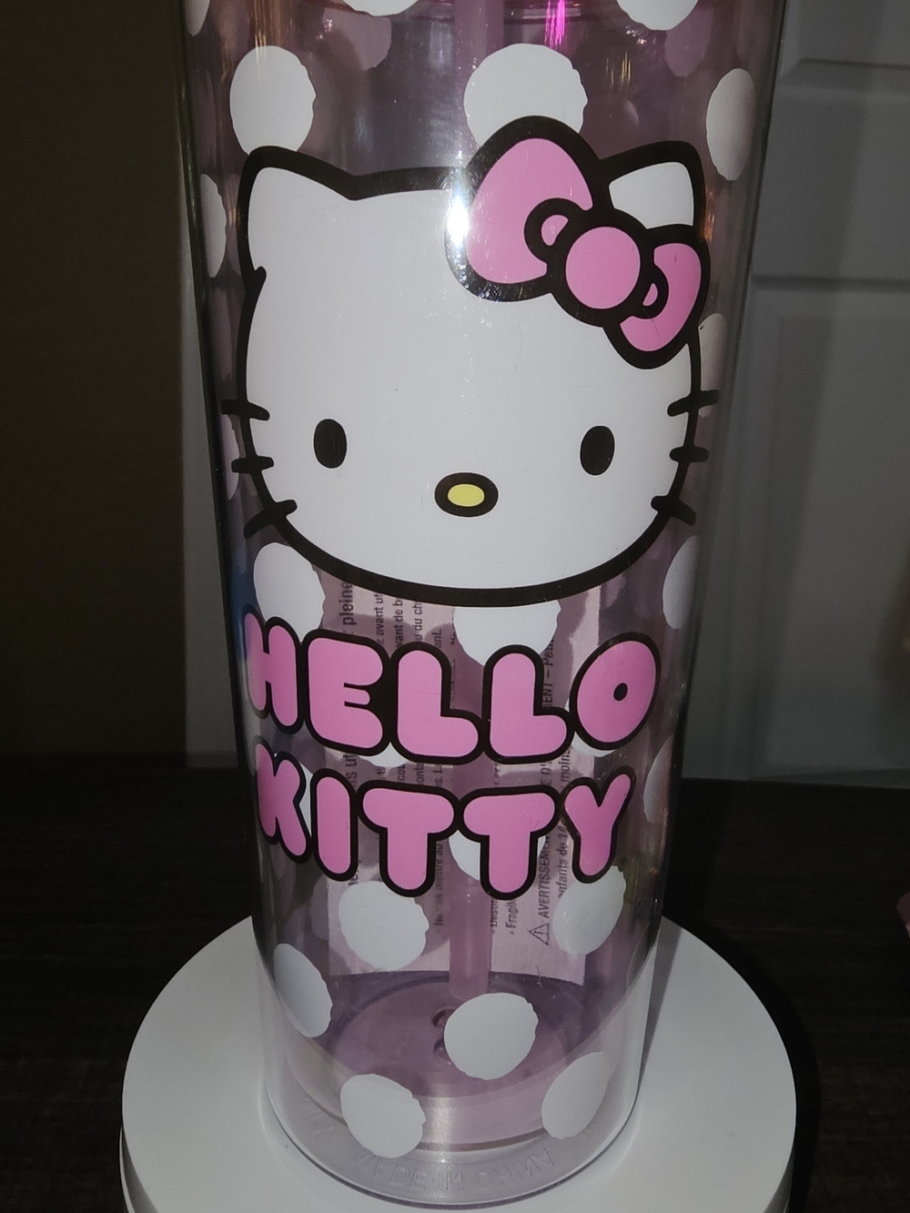 Sanrio Hello Kitty Pink Polka Dot Travel Cup with Straw - Picture 3 of 4